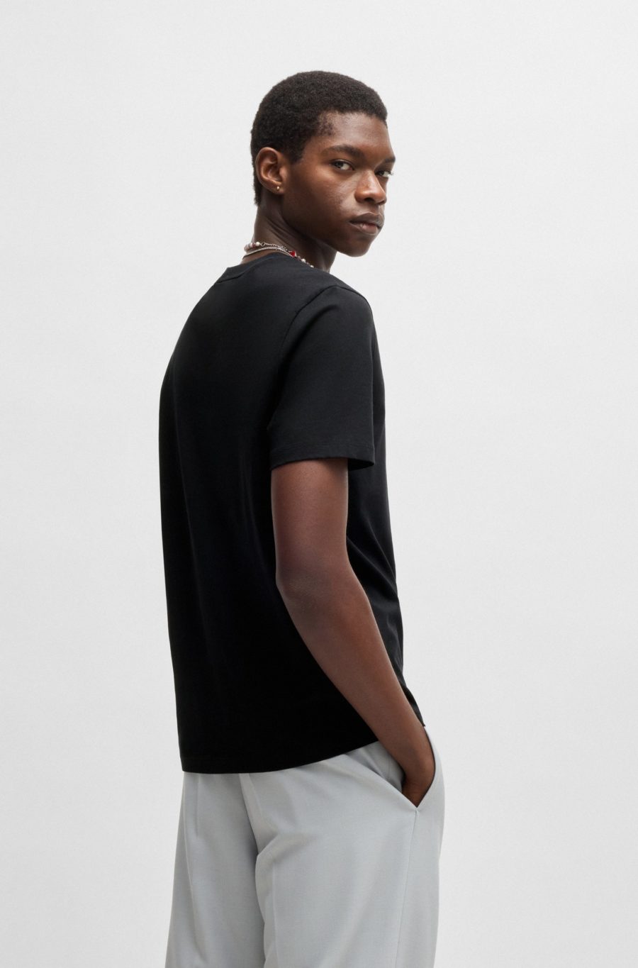 Cotton T-shirt with checkers print - Hugo - immagine 2
