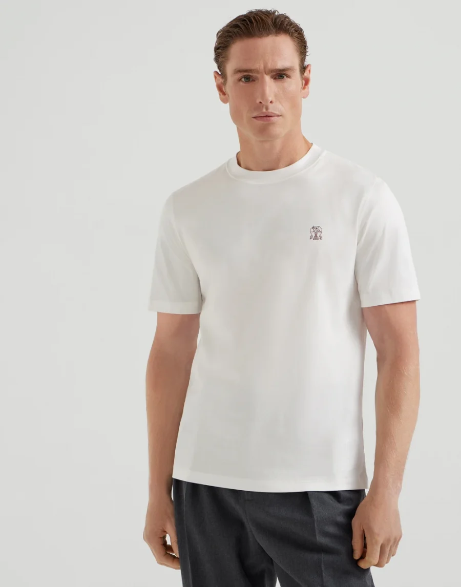 Jersey T-shirt with logo - Brunello Cucinelli