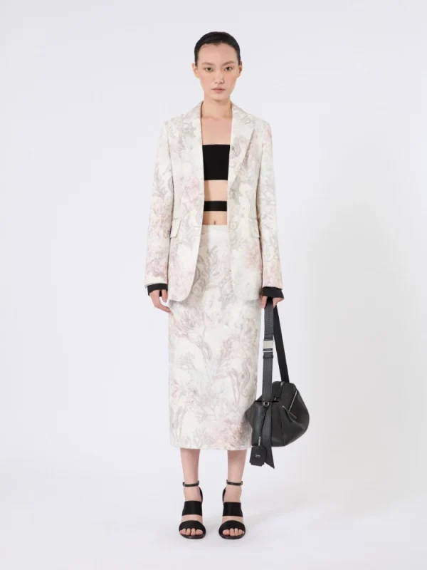 Gonna tubino in gabardina e organza stampata - max mara