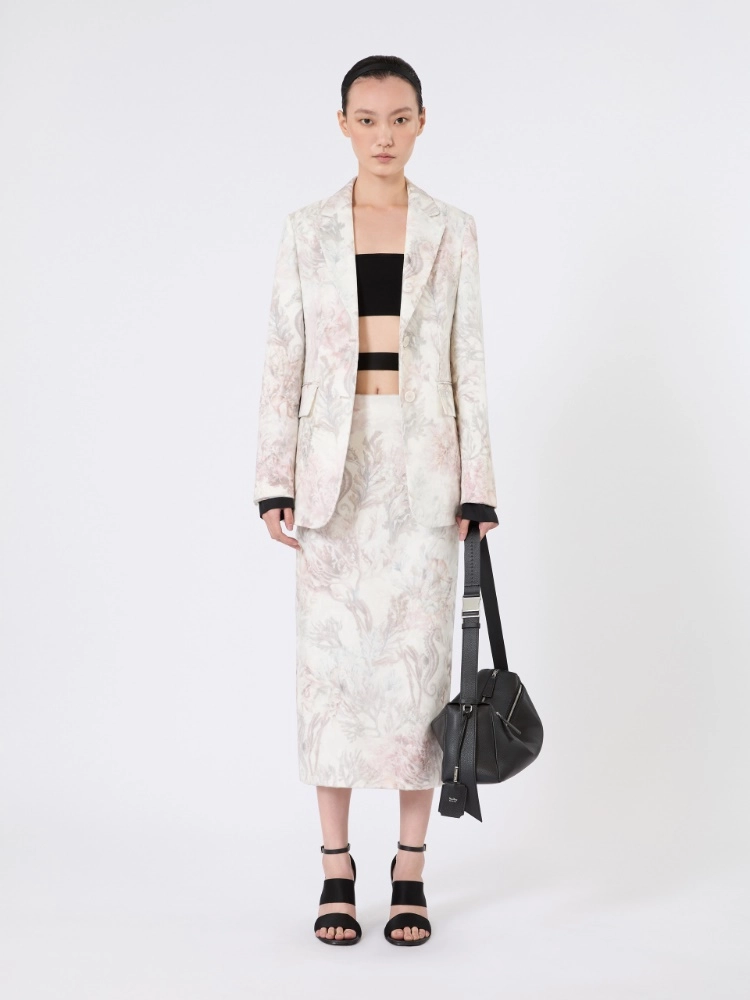 Gonna tubino in gabardina e organza stampata - max mara