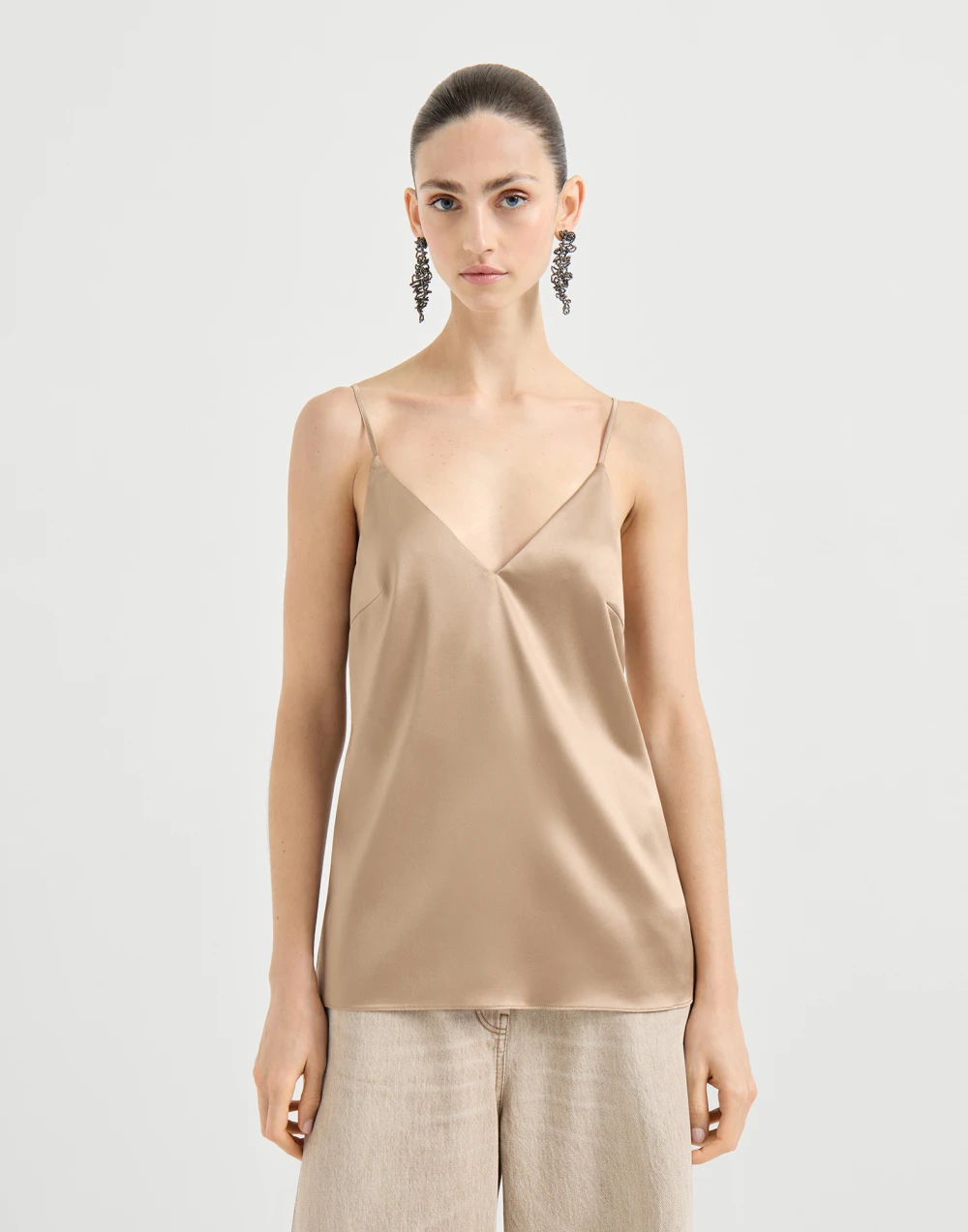 Top in raso di seta stretch - BRUNELLO CUCINELLI - immagine 3