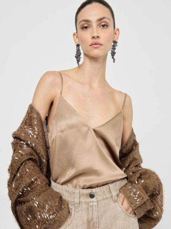 Top in raso di seta stretch - BRUNELLO CUCINELLI