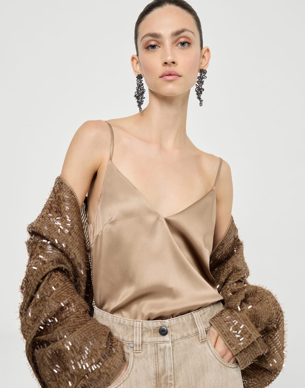 Top in raso di seta stretch - BRUNELLO CUCINELLI