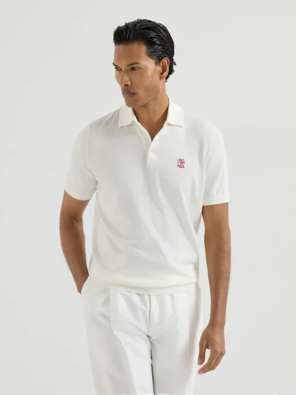 Polo in maglia leggera di cotone con logo - Brunello Cucinelli