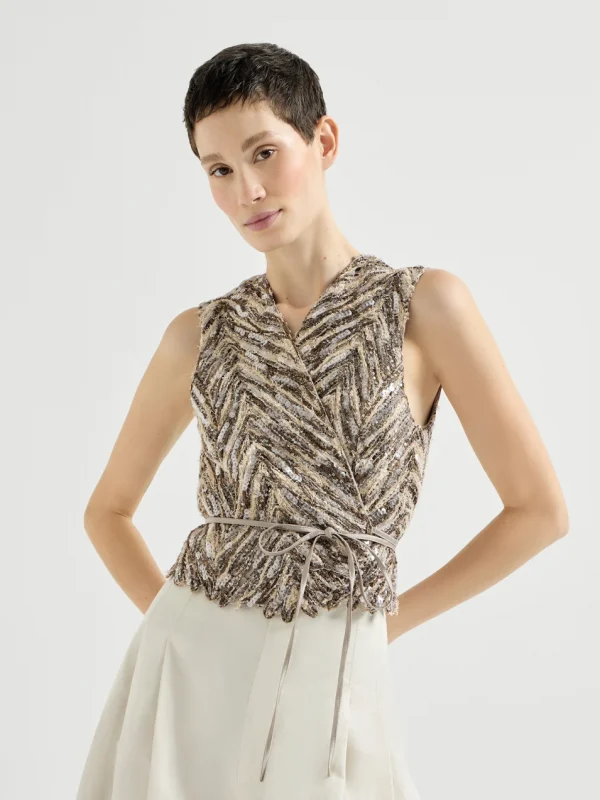 Gilet Dazzling Chevron Embroidery- Brunello Cucinelli