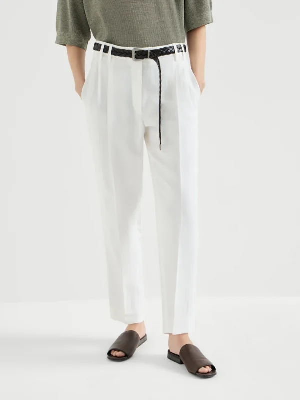 Pantalone Slouchy in twill Fluid di viscosa e lino con monile- brunello cucinelli