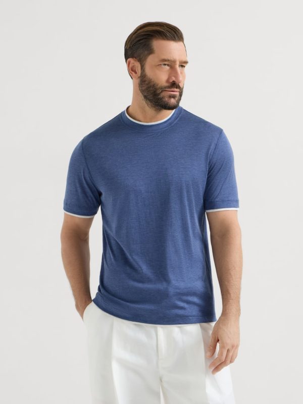 T-shirt girocollo in jersey di seta e cotone - Brunello cucinelli