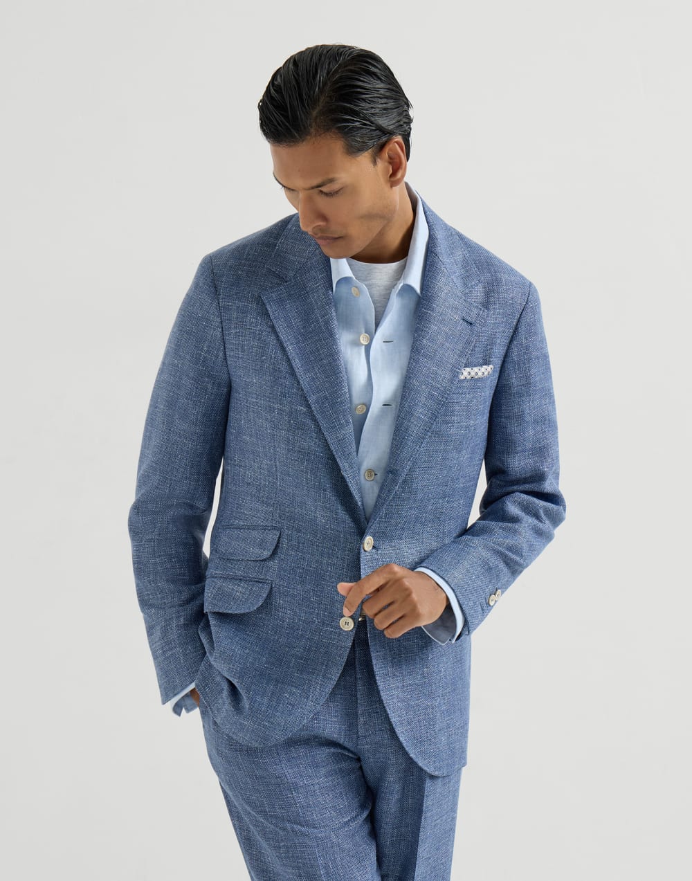 Deconstructed jacket in virgin wool, silk and linen hopsack