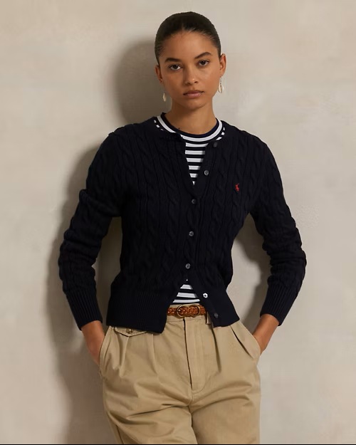 Cardigan a girocollo in cotone a trecce Polo Ralph Lauren
