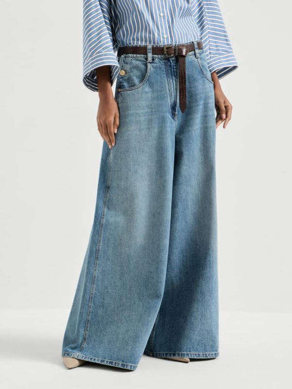 Pantalone Maxi in denim Authentic con monile  - Brunello Cucinelli