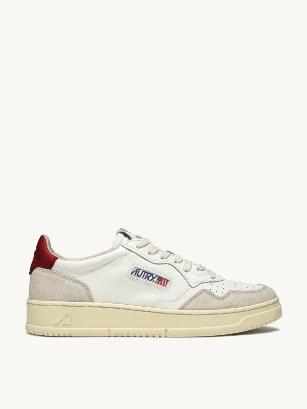 SNEAKERS MEDALIST LOW IN PELLE BIANCA E ROSSA E SUEDE BEIGE- AUTRY
