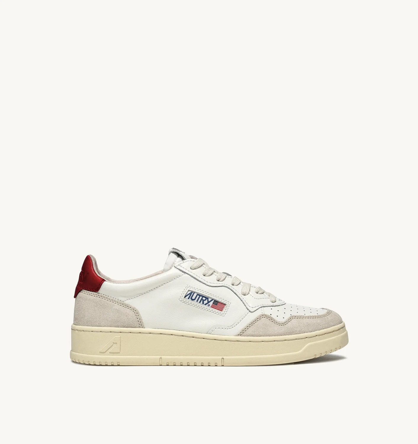 SNEAKERS MEDALIST LOW IN PELLE BIANCA E ROSSA E SUEDE BEIGE- AUTRY