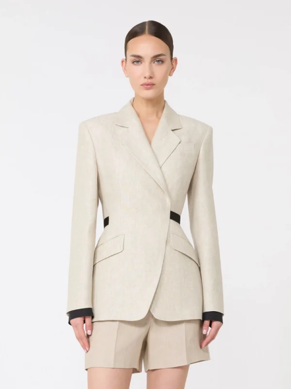 Linen drill double-breasted blazer-Max Mara Fashion Show