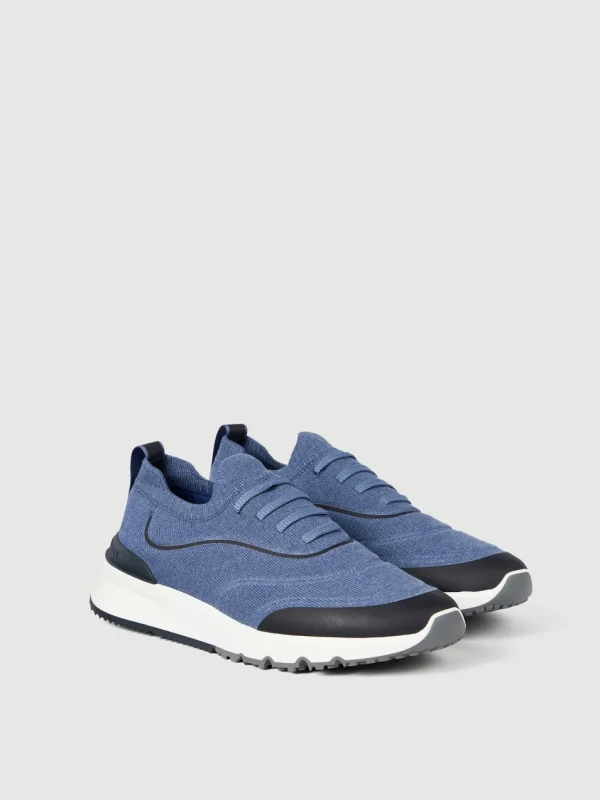 Runners in maglia di cotone techno con termonastrature- Brunello cucinelli